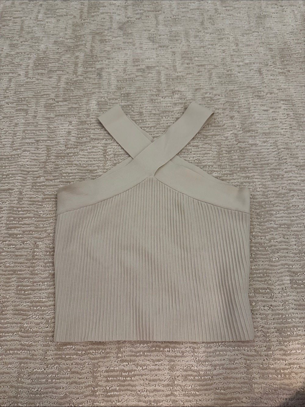 Cross-Strap Ribbed Tank Top in Light Beige